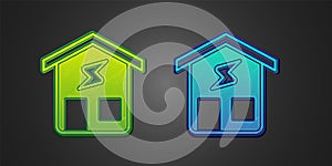 Green and blue Smart home icon isolated on black background. Remote control. Vector