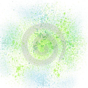 Green and blue spray paint on white background