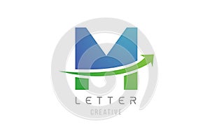 green blue swoosh arrow letter alphabet M for company logo icon design