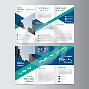 Green blue triangle trifold Leaflet Brochure Flyer template design, book cover layout design