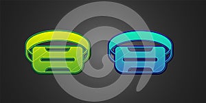 Green and blue Virtual reality glasses icon isolated on black background. Stereoscopic 3d vr mask. Optical head mounted