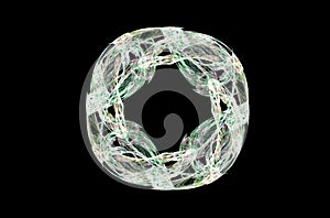 Green blue white sphere on black background. Abstract background. Dynamic effect. 3d render