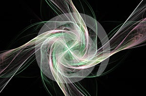 Green blue white sphere on black background. Abstract background. Dynamic effect. 3d render