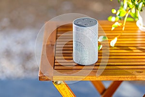 Green blur background and smart speakers