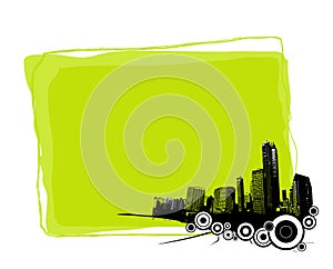 Green board with city. Vector