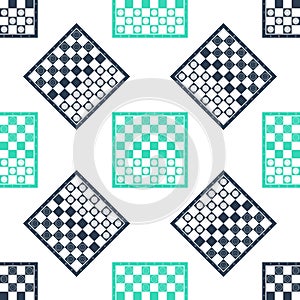 Green Board game of checkers icon isolated seamless pattern on white background. Ancient Intellectual board game. Chess