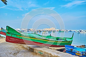 Green boat in Eastern harbor, Alexandria, Egypt