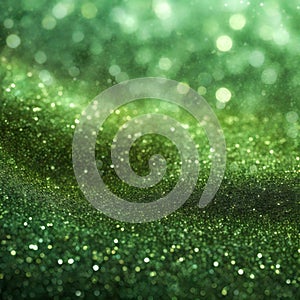 Green bokeh glittery background with defocused light texture