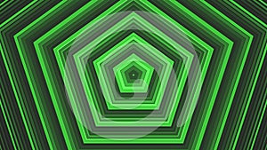 Green bold circles simple flat geometric on dark grey black background loop. Rounds pentagonal radio waves endless creative