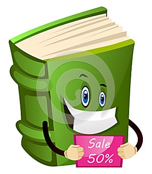 Green book holding a cupon, illustration, vector photo