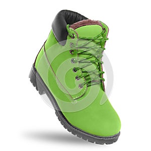 Green boot. Angle view