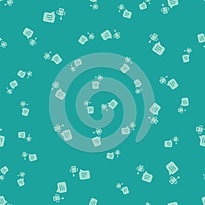 Green Bot icon isolated seamless pattern on green background. Robot icon. Vector