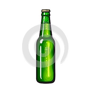 Green bottle of beer, soda or lemonade. Hand drawn vector illustration isolated on white