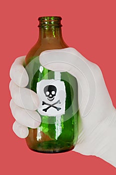 Green bottle with skull and crossbones