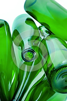 Green bottles of glass