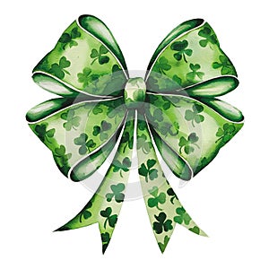 green bow features a pattern of shamrocks, evoking a festive and Irish theme