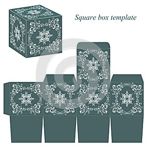 Green box template with white floral elements