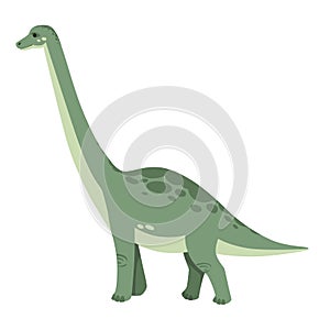 Green brachiosaurus. Cute dinosaur, cartoon design. Flat  illustration isolated on white background. Animal of jurassic