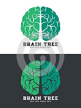 Green Brain tree logo vector art design isolate on white and dark background