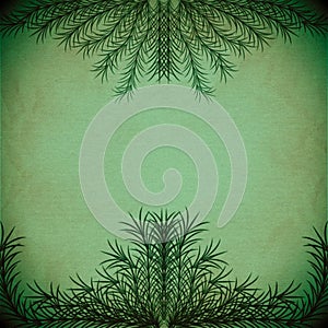 Green branches forming a frame on an old paper texture