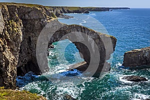 The Green Bridge of Wales coastal feature on the Pembrokeshire coastal path, Wales