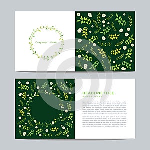 Green brochure design, leaves and flowers