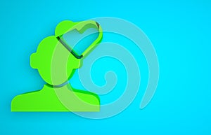 Green Broken heart or divorce icon isolated on blue background. Love symbol. Valentines day. Minimalism concept. 3D