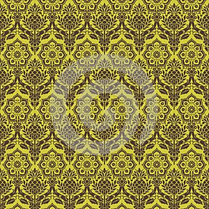 Green brown floral damask seamless pattern