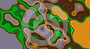 Green brown fluid vivid lines background, soft mix contrasts, lines, shapes, graphics. Abstract background and texture