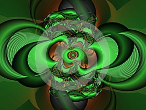 Green brown fractal geometries swirls sky shapes fractal, abstract geometries, background
