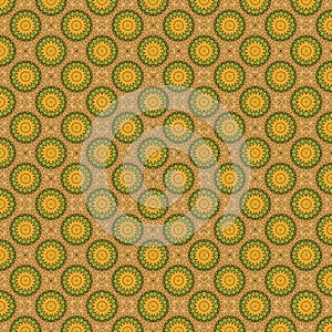 Green, brown and golden yellow mosaic geometric pattern Textured pattern. Light and dark colors, saturated hues.