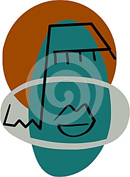 Green and brown Picasso Style Abstract  Lady Face Illustration