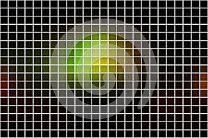 Green brown yellow black square mosaic background over white