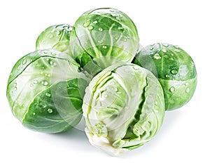 Green brussel sprouts on white background