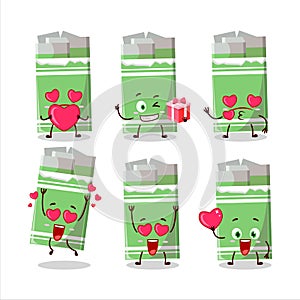 Green bubble gum cartoon character with love cute emoticon