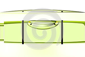 Green bubble level, tool isolated on white background. Macro view, construction instrument, realistic. Spirit level close up.