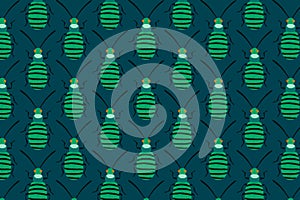 Green bug pattern on green. Insects dark background