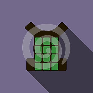 Green bulletproof vest icon, flat style