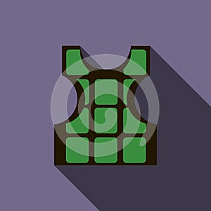 Green bulletproof vest icon, flat style