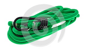 Green bungee cords on a white background