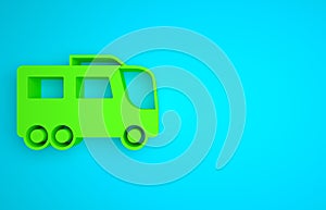 Green Bus icon isolated on blue background. Transportation concept. Bus tour transport. Tourism or public vehicle symbol