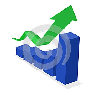 Green business arrow going up and bar graph. growth concept