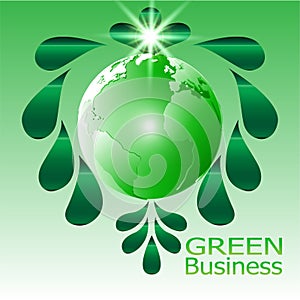 Green Business Background Vector green leave water drops bright star.