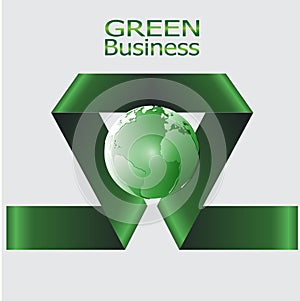 Green Business Background Vector ribbon and globe