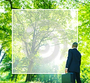 Green Business Businessman Thinking Conservation Concept