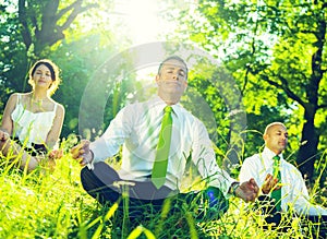 Green Business Team Environmental Meditating Concept