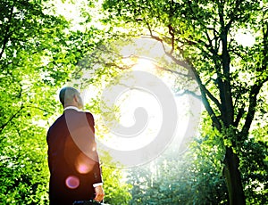 Green Businessman Thinking Inspiration Nature Concept