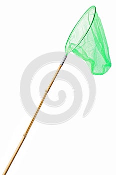 Green butterfly net on white background