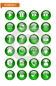 Green button icon set