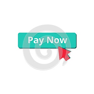 Green button pay now and red cursor. Online store design element. E-commerce concept. Convenient payment for online